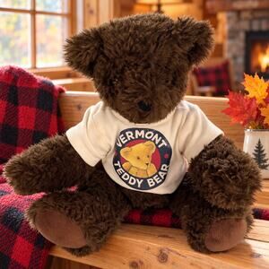 Vermont Teddy Bear Brown Plush Logo T Shirt Stuffed Animal Collectible Bear